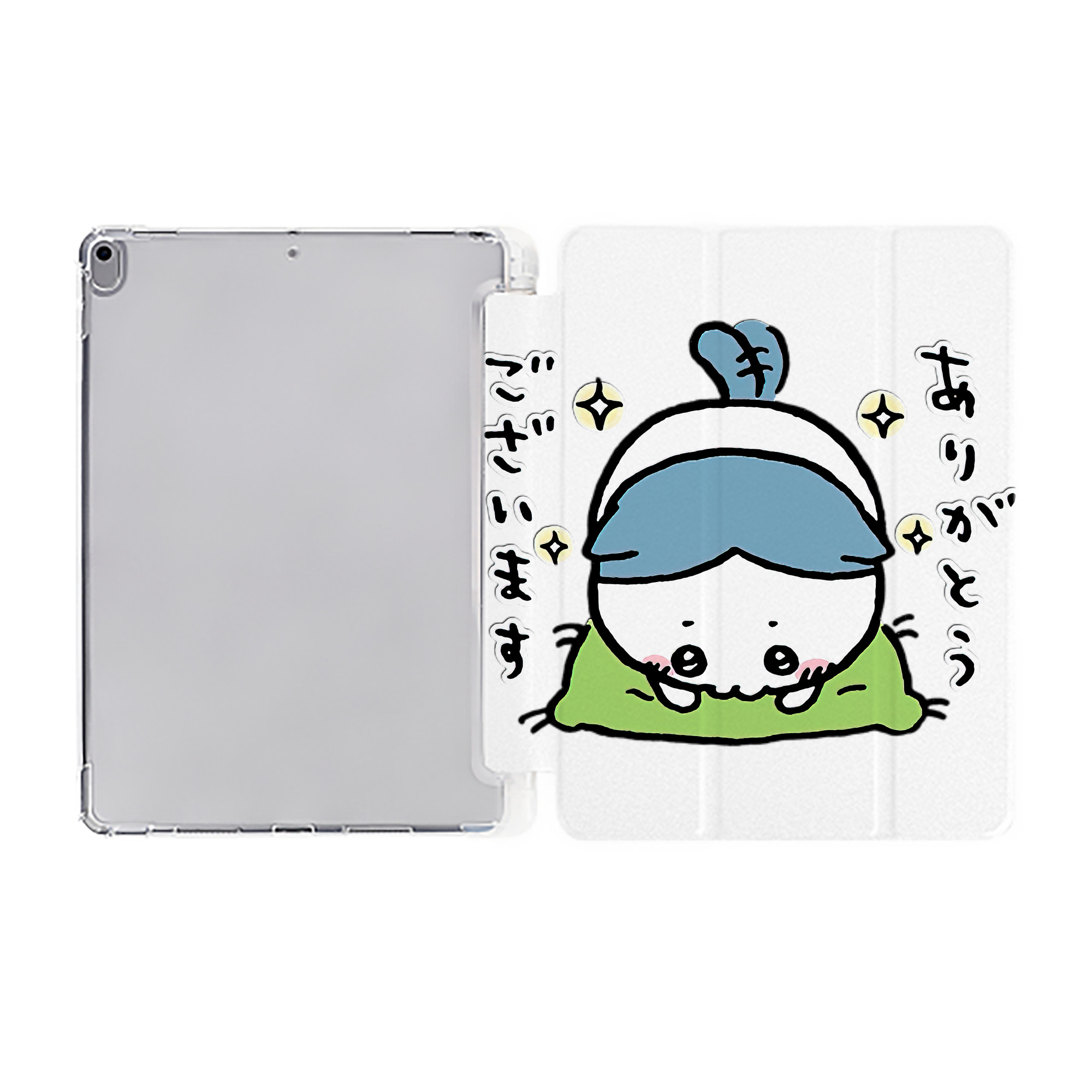 （画像用） ちいかわ ハチワレ Chii-kawa hachiware IPad ケース ペン収納付き 三つ折りスタンド PUレザー×シリコン 対応機種9.5/10.5/10.9インチ